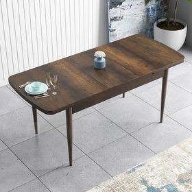 Canisa Han Serisi 70x114 Açılabilir Mdf Barok Ahşap Desen Masa Takımı ve 6 Adet Kahverengi Sandalye