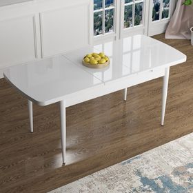 Canisa Han Serisi 70x114 Açılabilir Mdf Beyaz Masa Takımı ve 4 Adet Füme Sandalye