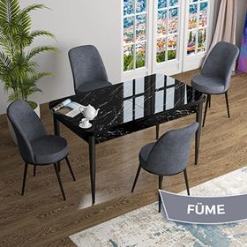 Canisa Han Serisi 70x114 Açılabilir Mdf Siyah Mermer Desen Masa Takımı ve 4 Adet Füme Sandalye