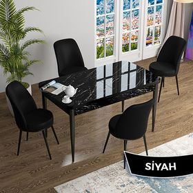 Canisa Han Serisi 70x114 Açılabilir Mdf Siyah Mermer Desen Masa Takımı ve 4 Adet Siyah Sandalye