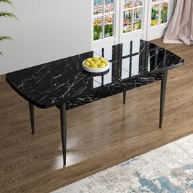 Canisa Han Serisi 70x114 Açılabilir Mdf Siyah Mermer Desen Masa Takımı ve 6 Adet Krem Sandalye