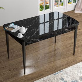Canisa Han Serisi 70x114 Açılabilir Mdf Siyah Mermer Desen Masa Takımı ve 6 Adet Siyah Sandalye