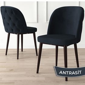 Canisa Jae Serisi 80x132 Açılabilir Barok Ahşap Desen Mutfak Masası Takımı ve 4 Adet Antrasit Sandalye