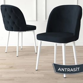 Canisa Jae Serisi 80x132 Açılabilir Beyaz Mermer Desen Mutfak Masası Takımı ve 4 Adet Antrasit Sandalye