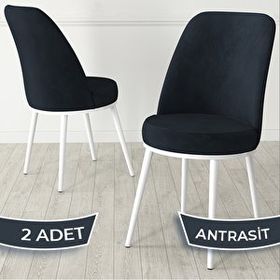 Canisa Jaxe Serisi 2 Adet Antrasit 1. Sınıf Babyface Kumaş Metal Beyaz İskeletli Yemek Odası Sandalyesi