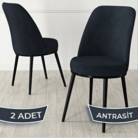 Canisa Jaxe Serisi 2 Adet Antrasit 1. Sınıf Babyface Kumaş Metal Siyah İskeletli Yemek Odası Sandalyesi