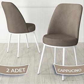 Canisa Jaxe Serisi 2 Adet Cappucino 1. Sınıf Babyface Kumaş Metal Beyaz İskeletli Yemek Odası Sandalyesi
