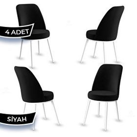 Canisa Jaxe Serisi 4 Adet Siyah 1. Sınıf Babyface Kumaş Metal Beyaz İskeletli Yemek Odası Sandalyesi