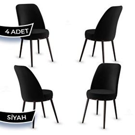 Canisa Jaxe Serisi 4 Adet Siyah 1. Sınıf Babyface Kumaş Metal Kahverengi İskeletli Yemek Odası Sandalyesi
