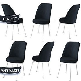 Canisa Jaxe Serisi 6 Adet Antrasit 1. Sınıf Babyface Kumaş Metal Kahverengi İskeletli Yemek Odası Sandalyesi
