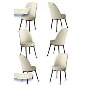 Canisa Jaxe Serisi 6 Adet Krem 1. Sınıf Babyface Kumaş Metal Kahverengi İskeletli Yemek Odası Sandalyesi