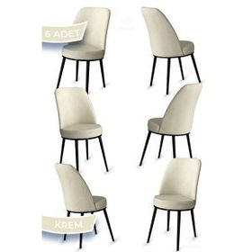 Canisa Jaxe Serisi 6 Adet Krem 1. Sınıf Babyface Kumaş Metal Siyah İskeletli Yemek Odası Sandalyesi