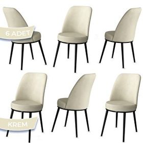 Canisa Jaxe Serisi 6 Adet Krem 1. Sınıf Babyface Kumaş Metal Siyah İskeletli Yemek Odası Sandalyesi