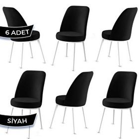 Canisa Jaxe Serisi 6 Adet Siyah 1. Sınıf Babyface Kumaş Metal Beyaz İskeletli Yemek Odası Sandalyesi