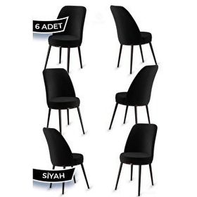 Canisa Jaxe Serisi 6 Adet Siyah 1. Sınıf Babyface Kumaş Metal Kahverengi İskeletli Yemek Odası Sandalyesi