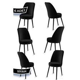 Canisa Jaxe Serisi 6 Adet Siyah 1. Sınıf Babyface Kumaş Metal Siyah İskeletli Yemek Odası Sandalyesi