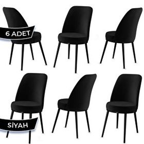 Canisa Jaxe Serisi 6 Adet Siyah 1. Sınıf Babyface Kumaş Metal Siyah İskeletli Yemek Odası Sandalyesi