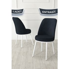 Canisa Jaxe Serisi Antrasit 1. Sınıf Babyface Kumaş Metal Beyaz İskeletli Yemek Odası Sandalyesi