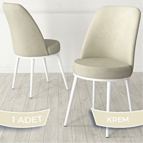 Canisa Jaxe Serisi Krem 1. Sınıf Babyface Kumaş Metal Beyaz İskeletli Yemek Odası Sandalyesi