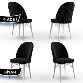 Canisa Jena Serisi 4 Adet Siyah 1. Sınıf Babyface Kumaş Beyaz Gürgen Ayaklı Yemek Odası Sandalyesi