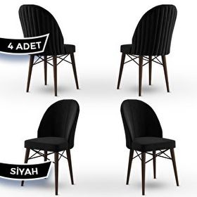 Canisa Jena Serisi 4 Adet Siyah 1. Sınıf Babyface Kumaş Kahve Gürgen Ayaklı Yemek Odası Sandalyesi