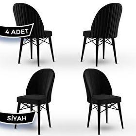 Canisa Jena Serisi 4 Adet Siyah 1. Sınıf Babyface Kumaş Siyah Gürgen Ayaklı Yemek Odası Sandalyesi