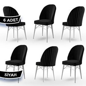 Canisa Jena Serisi 6 Adet Siyah 1. Sınıf Babyface Kumaş Beyaz Gürgen Ayaklı Yemek Odası Sandalyesi