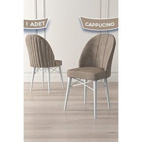 Canisa Jena Serisi Cappucino 1. Sınıf Babyface Kumaş Beyaz Gürgen Ayaklı Yemek Odası Sandalyesi