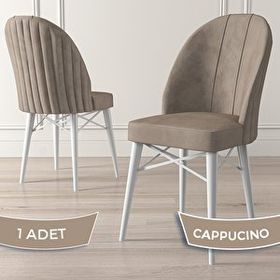 Canisa Jena Serisi Cappucino 1. Sınıf Babyface Kumaş Beyaz Gürgen Ayaklı Yemek Odası Sandalyesi