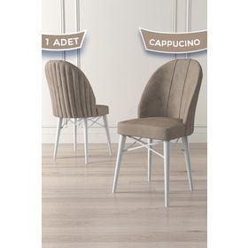 Canisa Jena Serisi Cappucino 1. Sınıf Babyface Kumaş Beyaz Gürgen Ayaklı Yemek Odası Sandalyesi