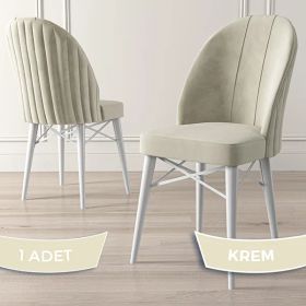 Canisa Jena Serisi Krem 1. Sınıf Babyface Kumaş Beyaz Gürgen Ayaklı Yemek Odası Sandalyesi