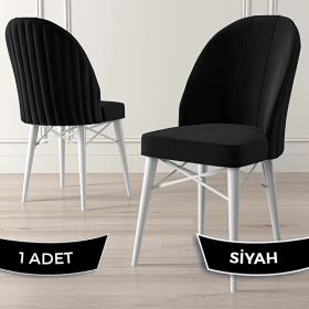 Canisa Jena Serisi Siyah 1. Sınıf Babyface Kumaş Beyaz Gürgen Ayaklı Yemek Odası Sandalyesi