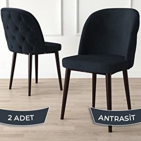 Canisa Kage Serisi 2 Adet Antrasit 1. Sınıf Babyface Kumaş Kapitoneli Kahve Metal Ayaklı Yemek Odası Sandalyesi
