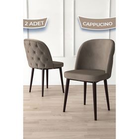 Canisa Kage Serisi 2 Adet Cappucino 1. Sınıf Babyface Kumaş Kapitoneli Kahve Metal Ayaklı Yemek Odası Sandalyesi