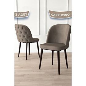 Canisa Kage Serisi 2 Adet Cappucino 1. Sınıf Babyface Kumaş Kapitoneli Kahve Metal Ayaklı Yemek Odası Sandalyesi