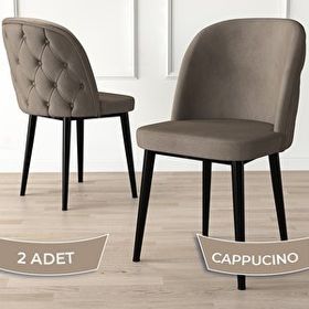 Canisa Kage Serisi 2 Adet Cappucino 1. Sınıf Babyface Kumaş Kapitoneli Siyah Metal Ayaklı Yemek Odası Sandalyesi