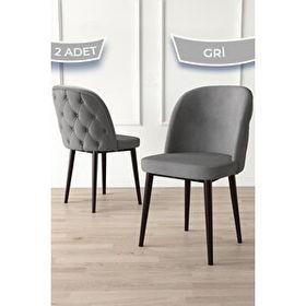 Canisa Kage Serisi 2 Adet Gri 1. Sınıf Babyface Kumaş Kapitoneli Kahve Metal Ayaklı Yemek Odası Sandalyesi
