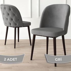Canisa Kage Serisi 2 Adet Gri 1. Sınıf Babyface Kumaş Kapitoneli Kahve Metal Ayaklı Yemek Odası Sandalyesi