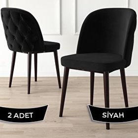 Canisa Kage Serisi 2 Adet Siyah 1. Sınıf Babyface Kumaş Kapitoneli Kahve Metal Ayaklı Yemek Odası Sandalyesi