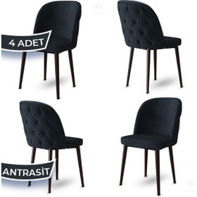 Canisa Kage Serisi 4 Adet Antrasit 1. Sınıf Babyface Kumaş Kapitoneli Kahve Metal Ayaklı Yemek Odası Sandalyesi
