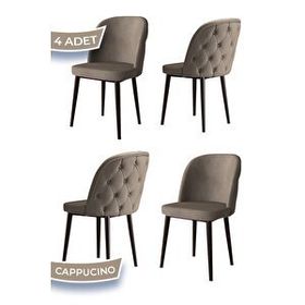 Canisa Kage Serisi 4 Adet Cappucino 1. Sınıf Babyface Kumaş Kapitoneli Kahve Metal Ayaklı Yemek Odası Sandalyesi