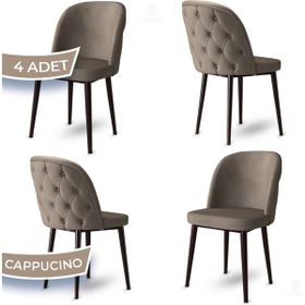 Canisa Kage Serisi 4 Adet Cappucino 1. Sınıf Babyface Kumaş Kapitoneli Kahve Metal Ayaklı Yemek Odası Sandalyesi