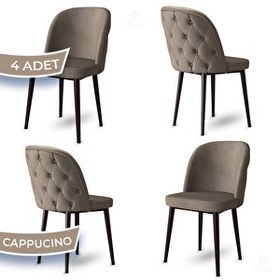 Canisa Kage Serisi 4 Adet Cappucino 1. Sınıf Babyface Kumaş Kapitoneli Kahve Metal Ayaklı Yemek Odası Sandalyesi