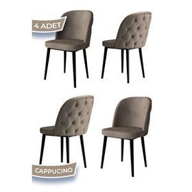 Canisa Kage Serisi 4 Adet Cappucino 1. Sınıf Babyface Kumaş Kapitoneli Siyah Metal Ayaklı Yemek Odası Sandalyesi