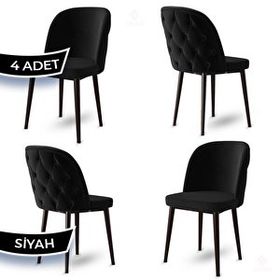 Canisa Kage Serisi 4 Adet Siyah 1. Sınıf Babyface Kumaş Kapitoneli Kahve Metal Ayaklı Yemek Odası Sandalyesi