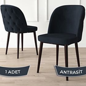 Canisa Kage Serisi Antrasit 1. Sınıf Babyface Kumaş Kapitoneli Kahve Metal Ayaklı Yemek Odası Sandalyesi