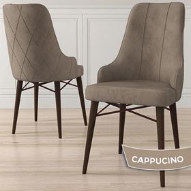 Canisa Kar Serisi 80x132 Açılabilir Mdf Beyaz Ceviz Ayak Masa Takımı ve 4 Adet Cappucino Sandalye