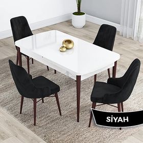 Canisa Kar Serisi 80x132 Açılabilir Mdf Beyaz Ceviz Ayak Masa Takımı ve 4 Adet Siyah Sandalye