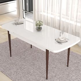 Canisa Kar Serisi 80x132 Açılabilir Mdf Beyaz Ceviz Ayak Masa Takımı ve 6 Adet Antrasit Sandalye