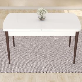 Canisa Kar Serisi 80x132 Açılabilir Mdf Beyaz Ceviz Ayak Masa Takımı ve 6 Adet Cappucino Sandalye